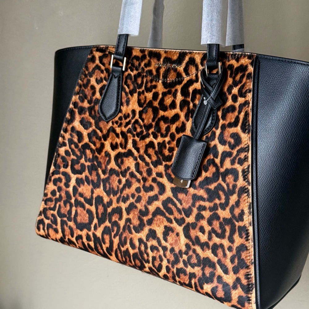 Michael Kors Taryn Large Leopard Print Calf Hair tote with dust bag. NWT #MK